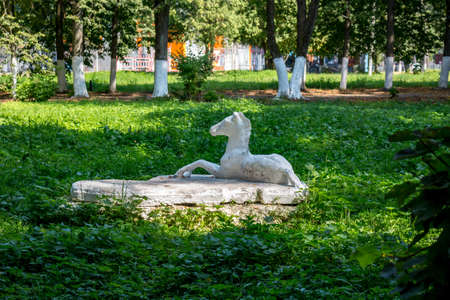 NARO-FOMINSK, RUSSIA - AUG. 2017: Central Park - Vorovsky Park in Naro-Fominsk, Sculptures in the parkのeditorial素材