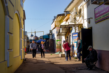 Borovsk, Russia - October 2018: Shopping arcade on Lenin Square in Borovskのeditorial素材