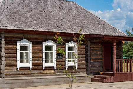 Strelkovka, Russia - June 2020: Old wooden house in the village of Strelkovka, where Marshal of the Soviet Union GK Zhukov was born in 1896のeditorial素材