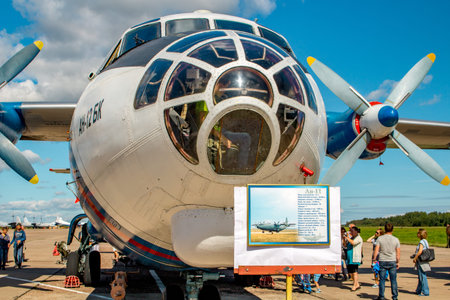 Ermolino, Russia - August 15, 2015: Open Day at the airbase in Ermolino. Russian turboprop airplane...