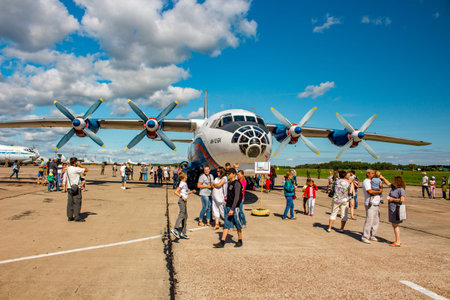 Ermolino, Russia - August 15, 2015: Open Day at the airbase in Ermolino. Russian turboprop airplane...