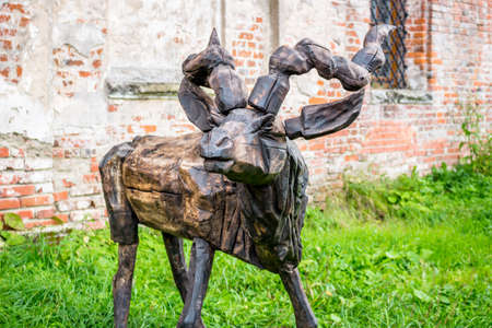 NIKOLO-LENIVETS, RUSSIA - SEP. 2015: Landscaping Art Park "Nikola-Lenivets". Wood products and souvenirsのeditorial素材