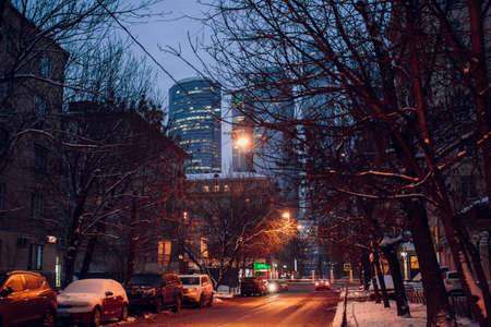 MOSCOW, RUSSIA - JAN. 2016: View of the evening streets of Moscow and Moskva-Siti on the background, Russiaのeditorial素材