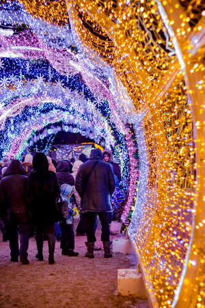 MOSCOW, RUSSIA - JANUARY 7, 2016: Light tunnel on Tverskoy Boulevard (Tverskoy bulvar) at Christmas in Moscowのeditorial素材