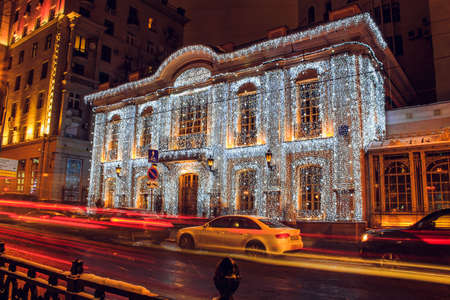 MOSCOW, RUSSIA - JAN. 7, 2016: Cafe "Pushkin" on Tverskoi Boulevard in Moscow. Christmasのeditorial素材