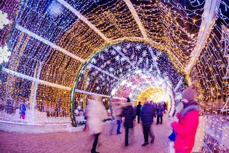 MOSCOW, RUSSIA - JANUARY 7, 2016: Light tunnel on Tverskoy Boulevard (Tverskoy bulvar) at Christmas in Moscowのeditorial素材