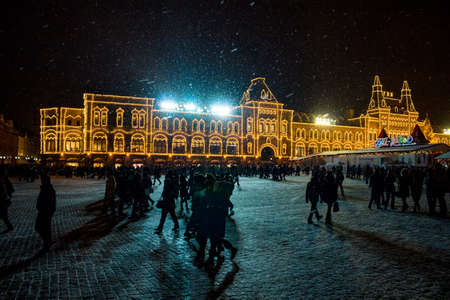 MOSCOW, RUSSIA - JANUARY 7, 2016: GUM Fair in Red Square (Krasnaya ploshchad) on Christmas Dayのeditorial素材