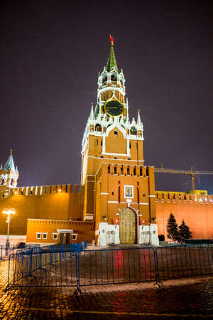 MOSCOW, RUSSIA - JANUARY 7, 2016: Spassky Tower (Spasskaya bashnya) of the Moscow Kremlin on Christmas Dayのeditorial素材