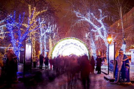 MOSCOW, RUSSIA - JANUARY 7, 2016: Light tunnel on Tverskoy Boulevard (Tverskoy bulvar) at Christmas in Moscowのeditorial素材