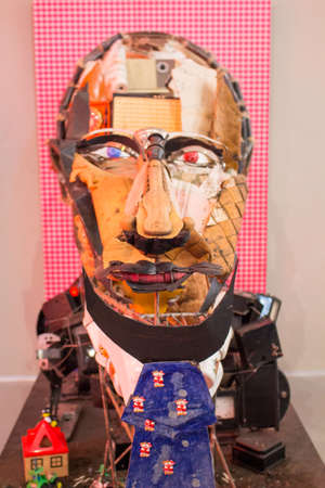 GARBAGE MUSEUM "MU-MU", RUSSIA - OCTOBER 2016: Exhibits of the museum of garbage. Optical illusion "Portrait of a famous person" (Putin)のeditorial素材