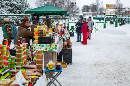 Kozelsk, Russia - January 2019: Optina Pustin Monastery in Kaluzhskiy Region, Russia. Market at the monasteryのeditorial素材