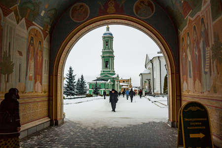 Kozelsk, Russia - January 2019: Optina Pustin Monastery in Kaluzhskiy Region, Russia. View of the inner part of the monastery from the gateのeditorial素材