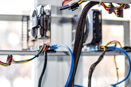 Home mining farm for mining cryptocurrency, close view