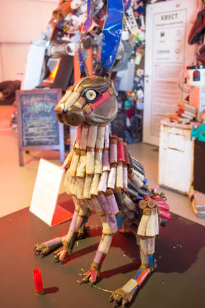 GARBAGE MUSEUM "MU-MU", RUSSIA - OCTOBER 2016: Exhibits of the museum of garbage. Hare from hunting shellsのeditorial素材
