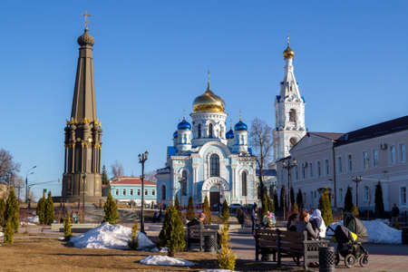 Maloyaroslavets, Russia - April 2018: The central square of the city of Maloyaroslavets on a clear sunny dayのeditorial素材