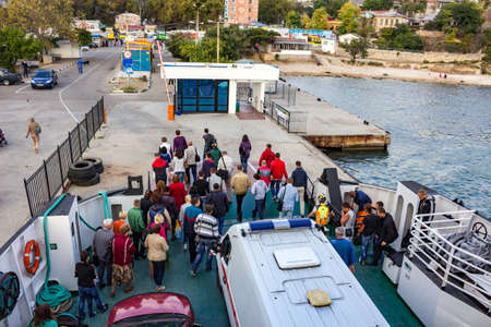 SEVASTOPOL, CRIMEA - SEPTEMBER 2014: Ferry "Admiral Istomin", Sevastopol Bayのeditorial素材