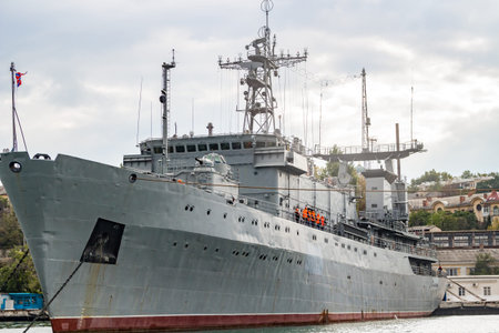 SEVASTOPOL, CRIMEA - SEPTEMBER 2014: Large amphibious ship in the Sevastopol Bay