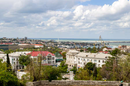 SEVASTOPOL, CRIMEA - SEPTEMBER 2014: View of Sevastopol from Malakhov Kurgan. Ship sideのeditorial素材