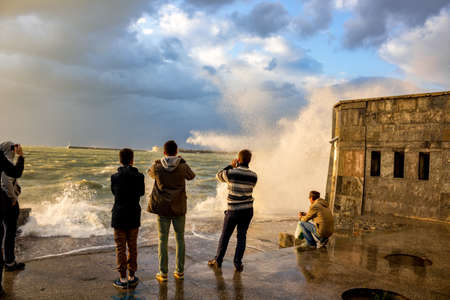 SEVASTOPOL, CRIMEA - SEPTEMBER 24, 2014: Storm in the Artillery Bay in Sevastopol in the eveningのeditorial素材