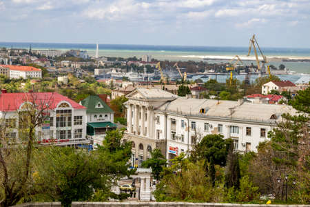 SEVASTOPOL, CRIMEA - SEPTEMBER 2014: View of Sevastopol from Malakhov Kurgan. Ship sideのeditorial素材