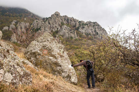 LUCHISTOE, CRIMEA - SEPTEMBER 2014: Demerdzhi Mountain in the Crimea. Natural monument "Valley of Ghosts"のeditorial素材