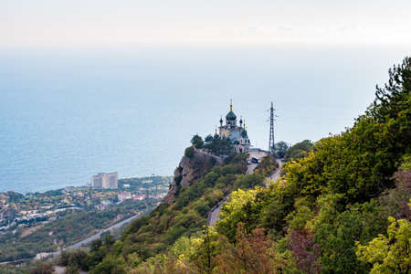 FOROS, CRIMEA - SEP. 2014: Church of the Resurrection of Christ on the Red Rock, Forosのeditorial素材