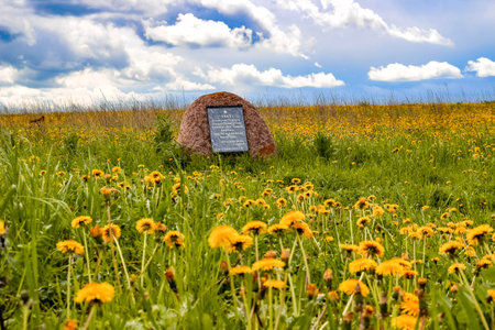 Krasnoe, Russia - May 2016: Memorable stone in honor of the 113th division, which stopped the corps of German invaders in the Great Patriotic War 1941-1945のeditorial素材