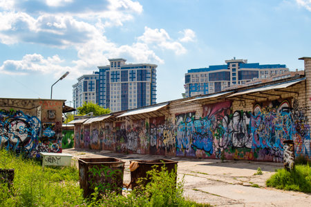 Obninsk, Russia - June 2016: Graffiti on the outskirts of the cityのeditorial素材