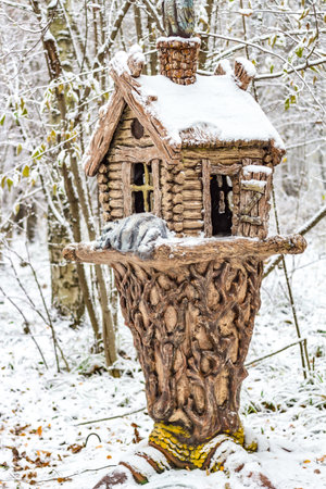 Sculpture of a fairy hut in a winter parkの写真素材