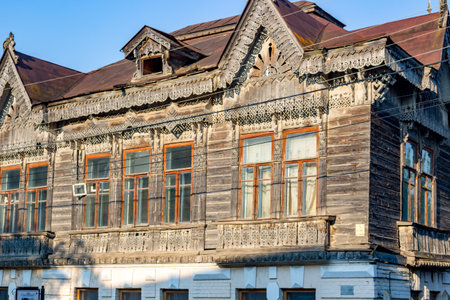 BOROVSK, RUSSIA - SEP. 2017: House Shokinyh. Urban streets and houses, historical buildings of Borovskのeditorial素材