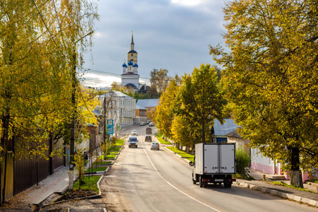 Borovsk, Russia - October 2017: Kommunisticheskaya Street in the city of Borovskのeditorial素材