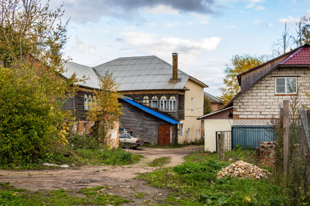 Borovsk, Russia - October 2017: The courtyard of the former city manor in the city of Borovsk, Kommunisticheskaya streetのeditorial素材