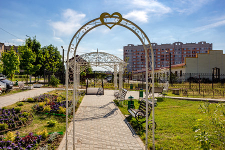 Belousovo, Russia - June 2018: Square of the newlyweds in Belousovo, Kaluzhkaya regionのeditorial素材