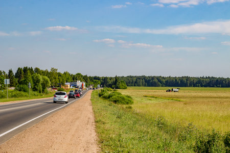 Kaluga region, Russia - June 2018: Belousovo-Vysokinichi-Serpukhov Highway (29K-012) in the Zhukovsky Districtのeditorial素材