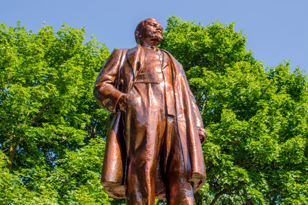 Balabanovo, Russia - August 2018: Renovated monument to Vladimir Lenin in the city of Balabanovo,...