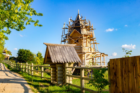 The territory of the church courtyard in the village of Rusinovo. Kaluzhskiy region, Borovskiy district, Ermolinoの写真素材