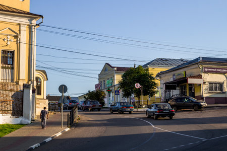 Borovsk, Russia - August 18, 2018: A view of the city streets and the urban low-rise buildings. Summer, Augustのeditorial素材