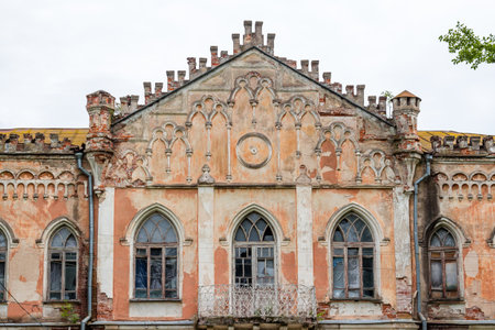 Neo-Gothic library 19th century in the estate Avchurino (Poltoratskiy) near Kaluga, fragments of the...