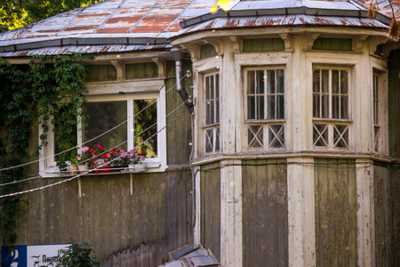 Obninsk, Russia - August 2020: House where Soviet atomic physicist AI Leipunsky lived. Wooden house of the early 20th century in the Art Nouveau styleのeditorial素材