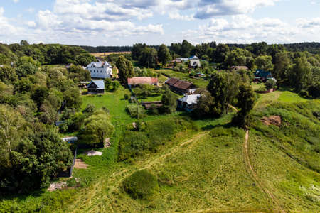 Aerial view of Durakovo village, Zhukovsky district, Kaluzhskiy region, Russiaの写真素材