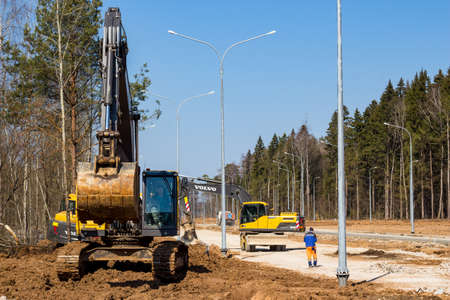 Construction of a new highway. Volvo excavators: Russia - April 2021のeditorial素材