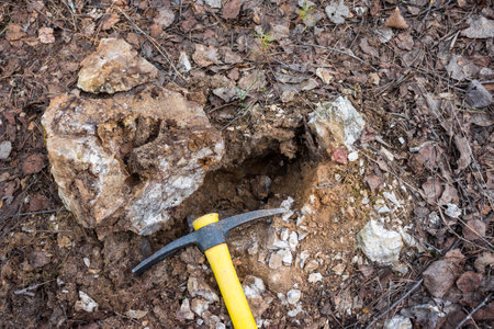 Large stone removed from the ground with a pickaxe, rockhoundingの写真素材