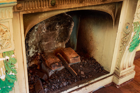 Fireplace in an old house after being used for a long timeの写真素材