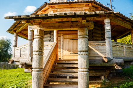 Log Orthodox chapel built in the folk style, Russiaの写真素材