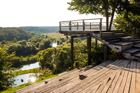 Wooden observation deck built on a slope