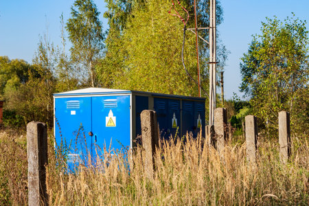 A 400-watt electrical substation booth in rural areasの写真素材