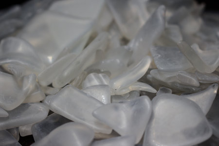 Background of rounded fragments of bottle glass close upの写真素材