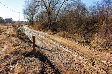 Liquid mud on a country road in early spring