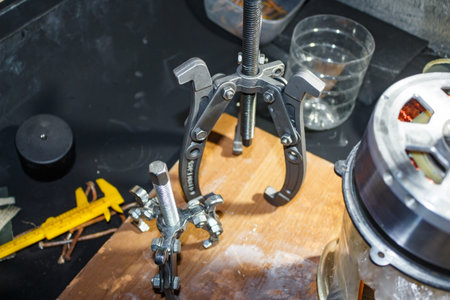 Three-legged bearing pullers and disassembly of a geared motor-wheel from an electric bicycle