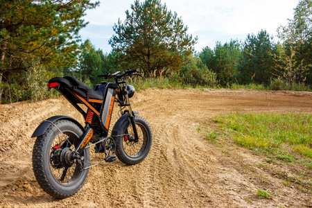 Kugoo V6 e-bike on an enduro track in a former sand quarry: Russia - September 21, 2025のeditorial素材